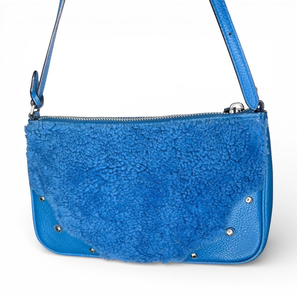 Coach Small Rhyder Pochette Blue Shearling Leather Crossbody Bag 36490 - Picture 9 of 12